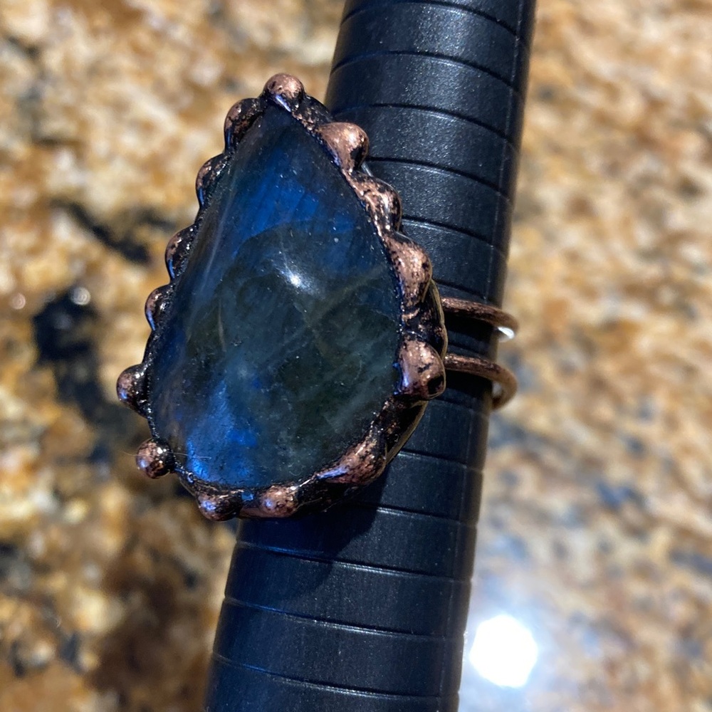 Labradorite Copper Adjustable Ring Statement Os R… - image 1